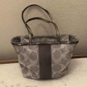 Coach Poppy Silver tote with Silver metallic leather trim